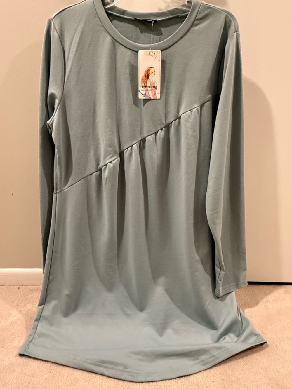 Pretty Garden Women's Long-Sleeve Asymmetric Seam Dress - Sage Green